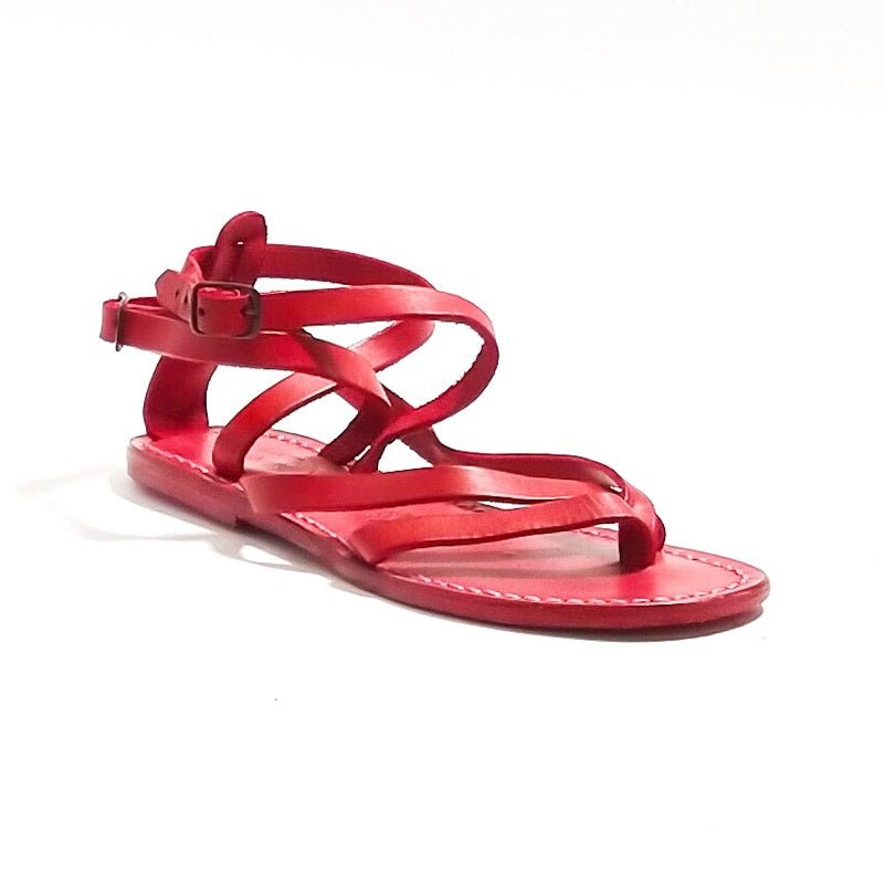 Sandalo in cuoio alla schiava donna con fibbie Pelletteria Allegrini Filippo 574D rosso - Pelletteria Allegrini