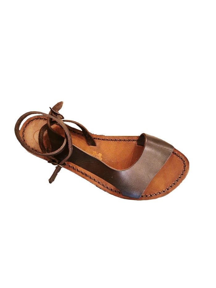 Sandalo in cuoio donna con laccio Pelletteria Allegrini Filippo 527D testa di moro - Pelletteria Allegrini