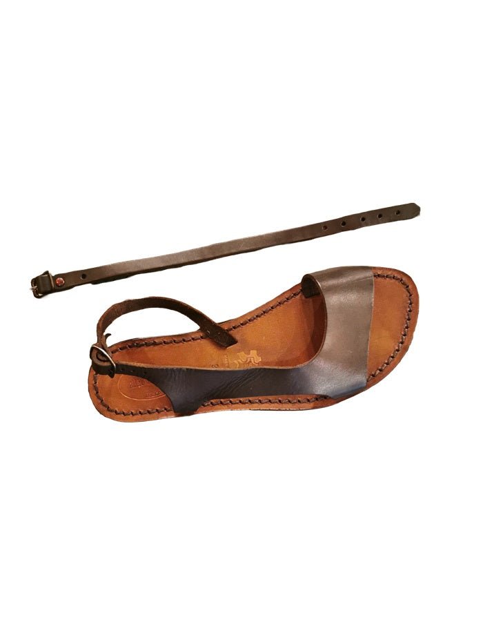 Sandalo in cuoio donna con laccio Pelletteria Allegrini Filippo 527D testa di moro - Pelletteria Allegrini
