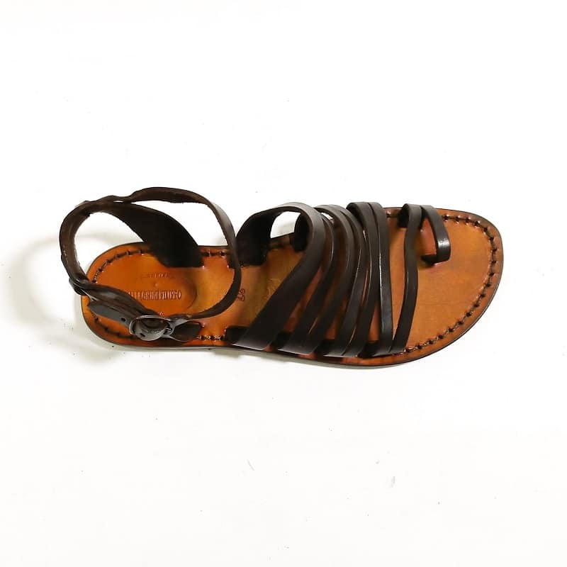Sandalo in cuoio donna infradito Pelletteria Allegrini Filippo 597D testa di moro - Pelletteria Allegrini
