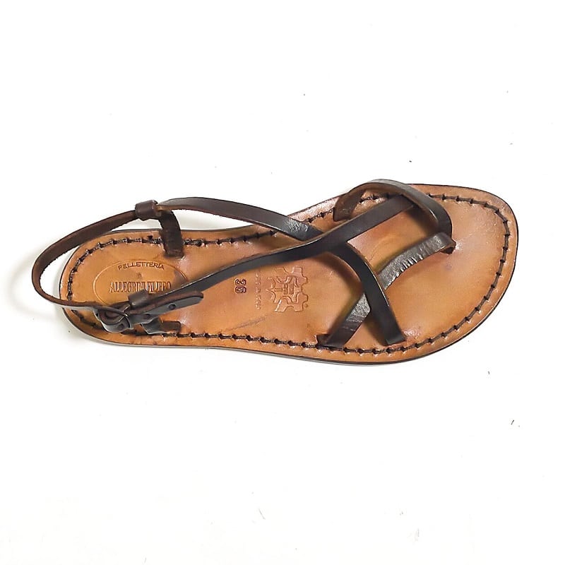 Sandalo in cuoio infradito donna Pelletteria Allegrini Filippo 537D Testa di moro - Pelletteria Allegrini