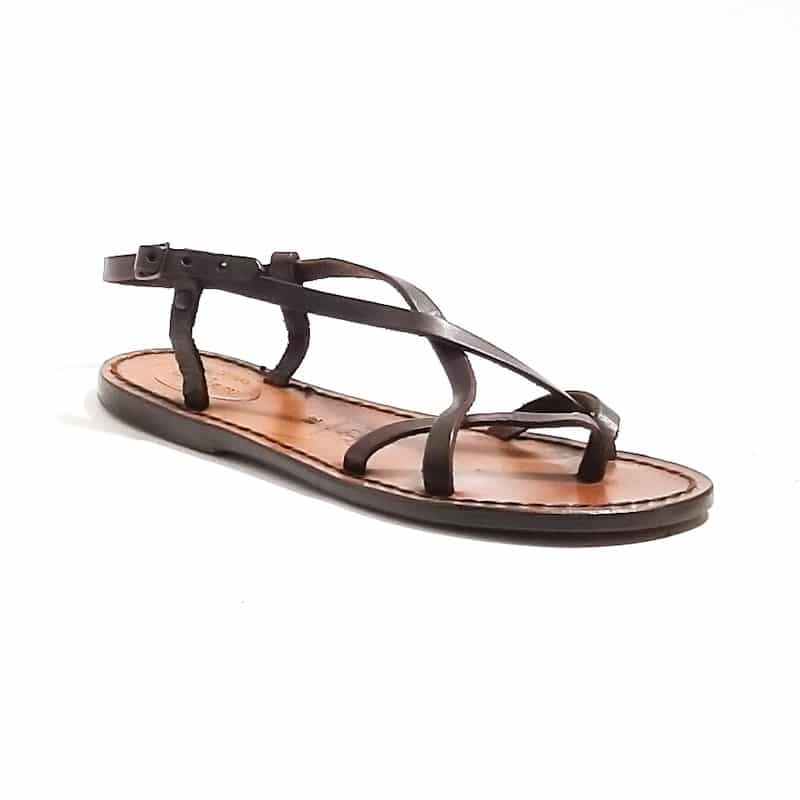 Sandalo in cuoio infradito donna Pelletteria Allegrini Filippo 537D Testa di moro - Pelletteria Allegrini
