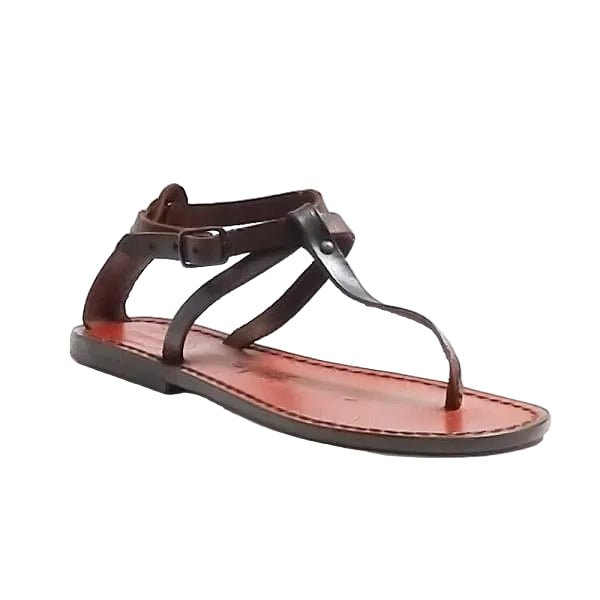 Sandalo in cuoio infradito donna Pelletteria Allegrini Filippo 582D testa di moro - Pelletteria Allegrini