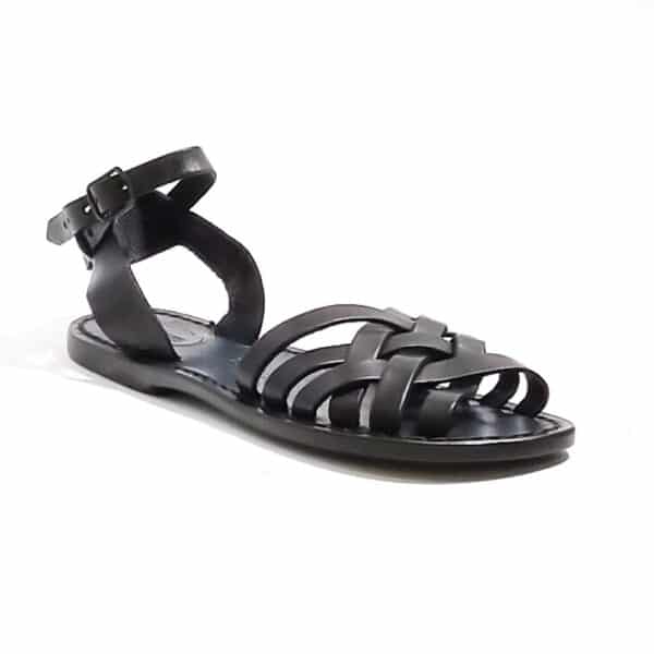 Sandalo in cuoio intrecciato donna Pelletteria Allegrini Filippo 595D nero - Pelletteria Allegrini