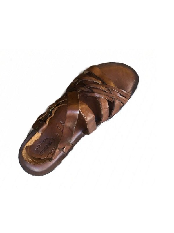 Sandalo in cuoio uomo con intreccio Pelletteria Allegrini Filippo M6112 Marrone - Pelletteria Allegrini