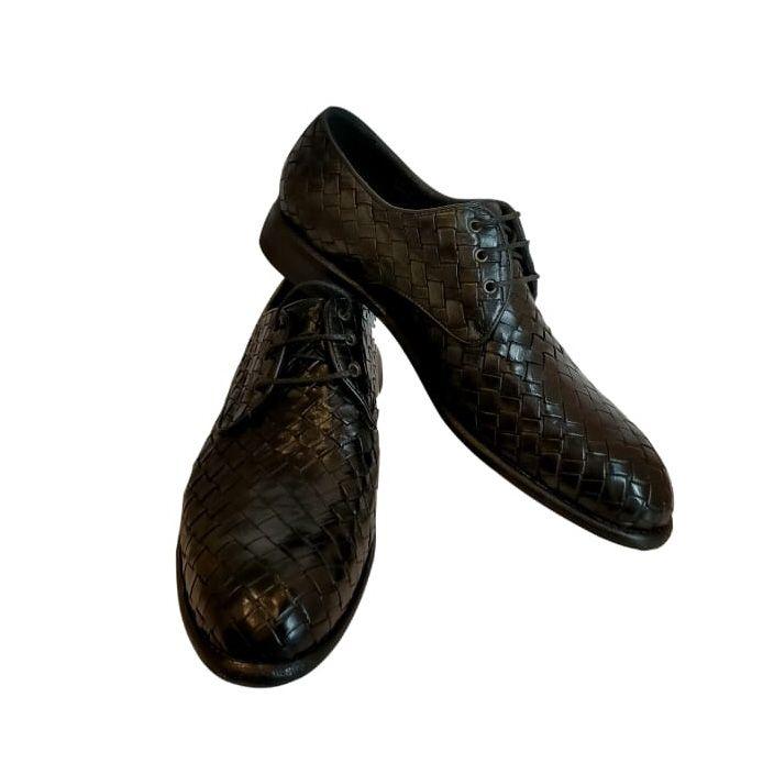 Scarpa da uomo in pelle intrecciata Pelletteria Allegrini Filippo 6043 nero - Pelletteria Allegrini