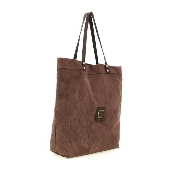 Shopping Filodendro canvas e pelle tg.L Campomaggi C043430ND X2968 naturale/tinto grigio - Pelletteria Allegrini