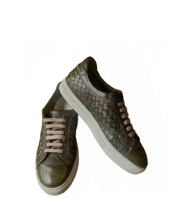 Sneaker in pelle intrecciata da uomo Pelletteria Allegrini Filippo 1411 Kaki - Pelletteria Allegrini