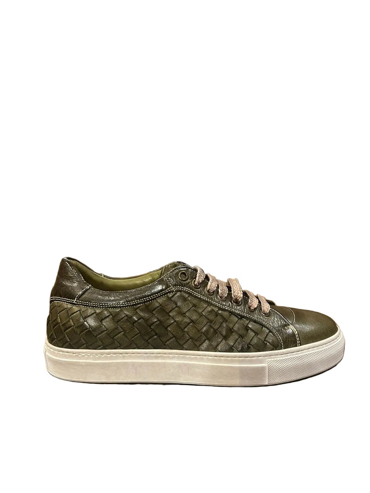 Sneaker in pelle intrecciata da uomo Pelletteria Allegrini Filippo 1411 Kaki - Pelletteria Allegrini