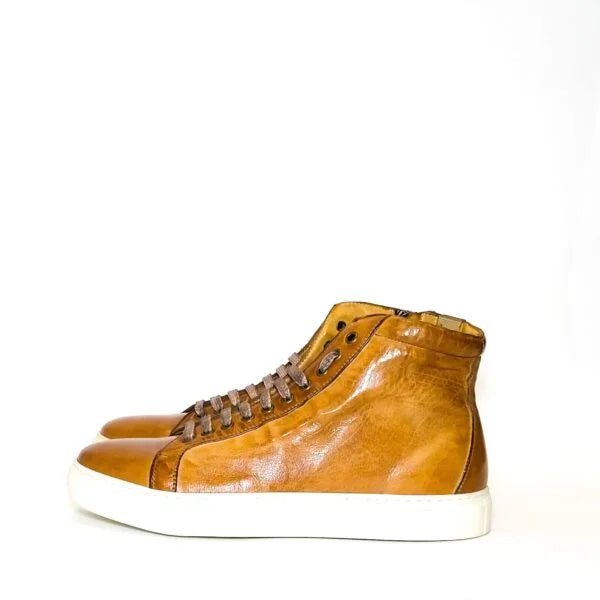 Sneakers alta da uomo in pelle Pelletteria Allegrini Filippo 6665 Cuoio - Pelletteria Allegrini