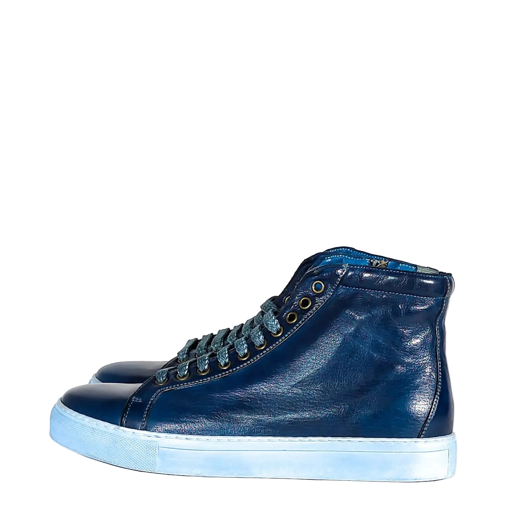 Sneakers alta da uomo in pelle Pelletteria Allegrini Filippo 6665 Indaco - Pelletteria Allegrini