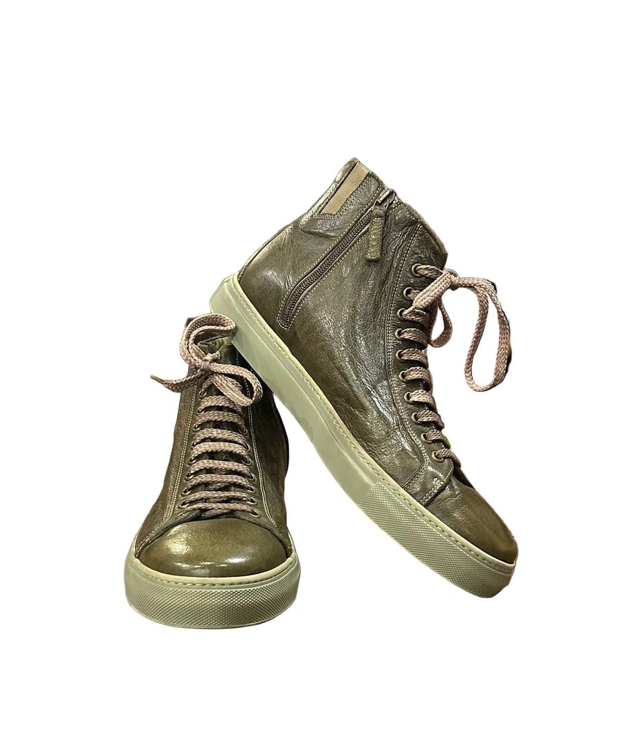Sneakers alta da uomo in pelle Pelletteria Allegrini Filippo 6665 Kaki - Pelletteria Allegrini