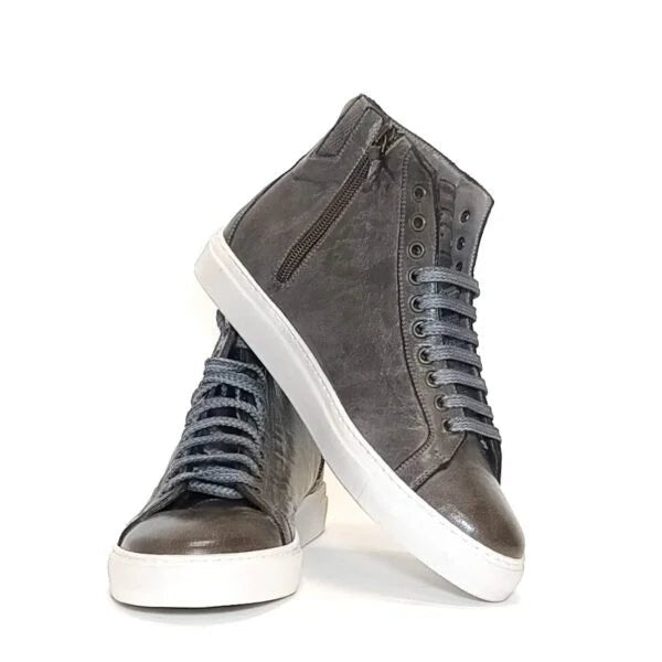 Sneakers alta da uomo in pelle Pelletteria Allegrini Filippo 6665 Pietra fumo - Pelletteria Allegrini