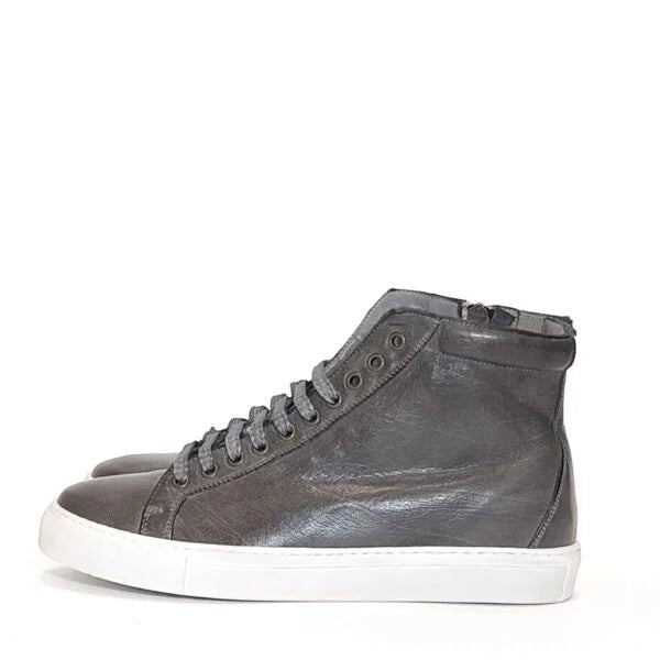 Sneakers alta da uomo in pelle Pelletteria Allegrini Filippo 6665 Pietra fumo - Pelletteria Allegrini