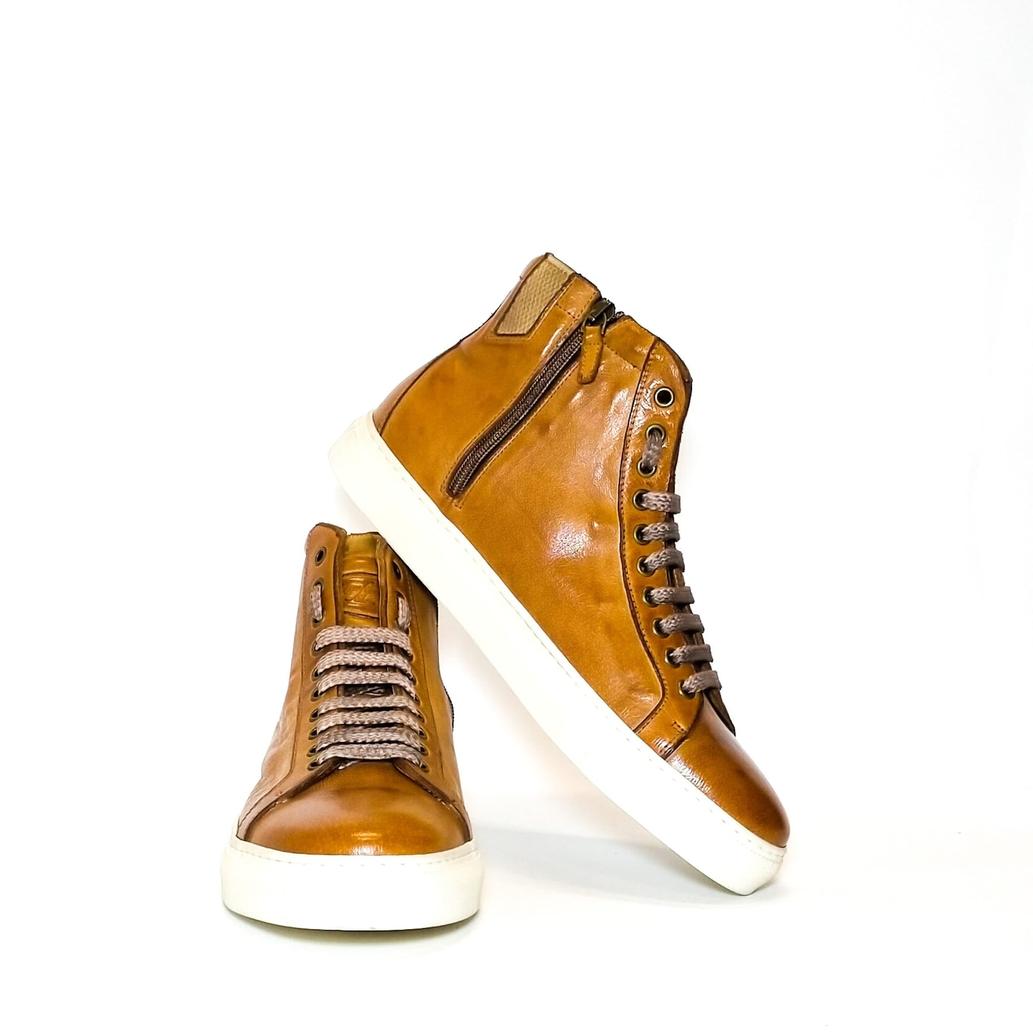 Sneakers alta donna in pelle Pelletteria Allegrini Filippo D665 Cuoio - Pelletteria Allegrini