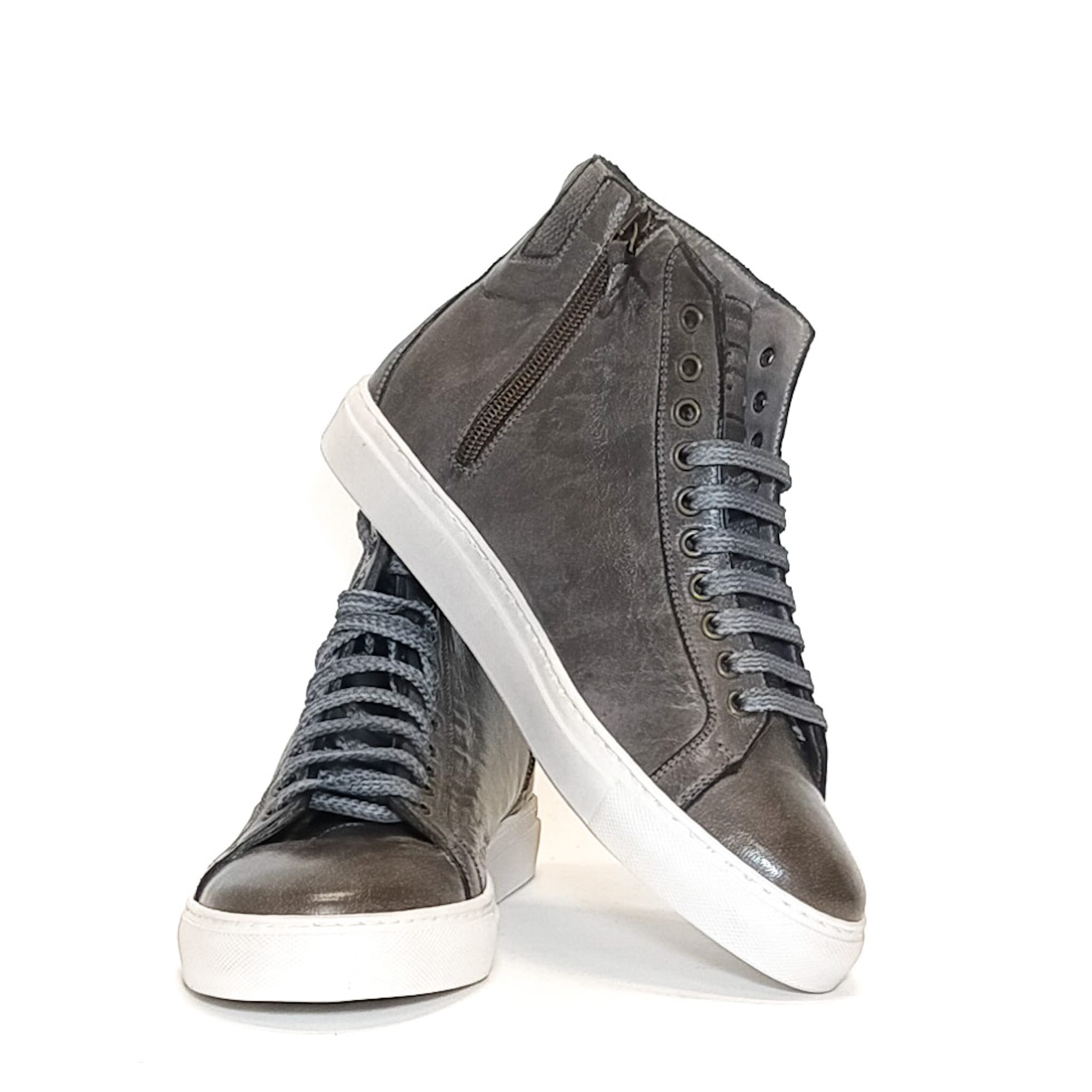 Sneakers alta donna in pelle Pelletteria Allegrini Filippo D665 Pietra fumo - Pelletteria Allegrini