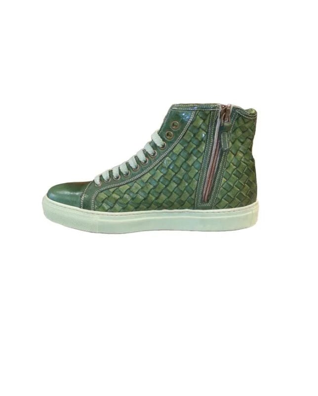 Sneakers alta intrecciata da donna in pelle Pelletteria Allegrini Filippo TAORMINA Verde - Pelletteria Allegrini