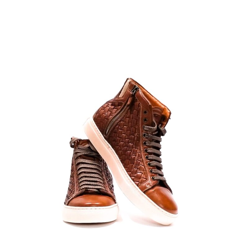 Sneakers alta intrecciata da uomo in pelle Pelletteria Allegrini Filippo 9777 coker - Pelletteria Allegrini
