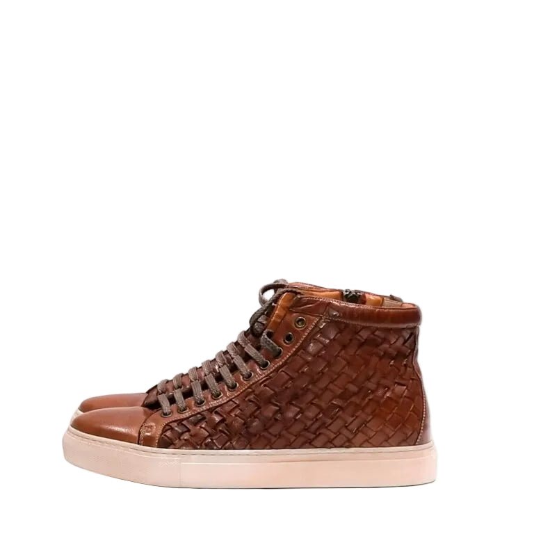 Sneakers alta intrecciata da uomo in pelle Pelletteria Allegrini Filippo 9777 coker - Pelletteria Allegrini