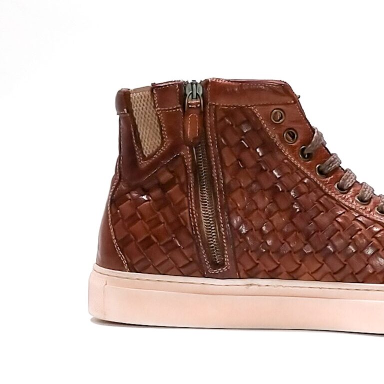 Sneakers alta intrecciata da uomo in pelle Pelletteria Allegrini Filippo 9777 coker - Pelletteria Allegrini