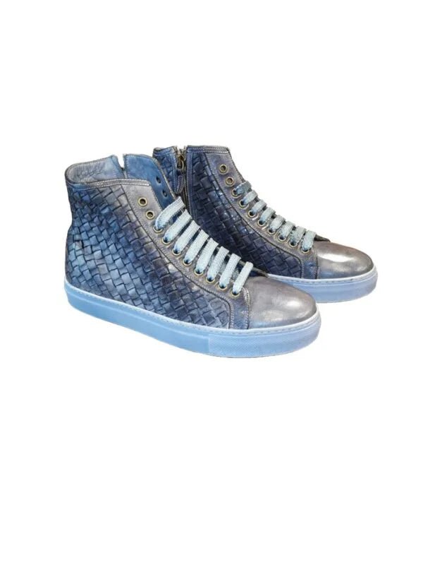 Sneakers alta intrecciata da uomo in pelle Pelletteria Allegrini Filippo 9777 Jeans - Pelletteria Allegrini
