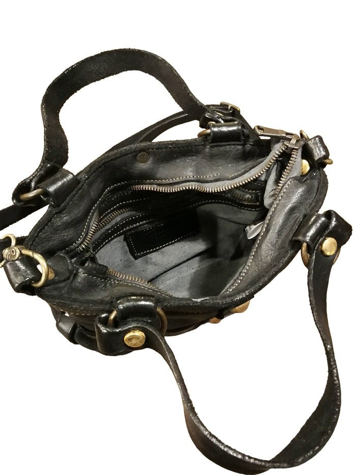 Tracollina con manici e borchie in pelle Pelletteria Allegrini Filippo 1598 Nero - Pelletteria Allegrini