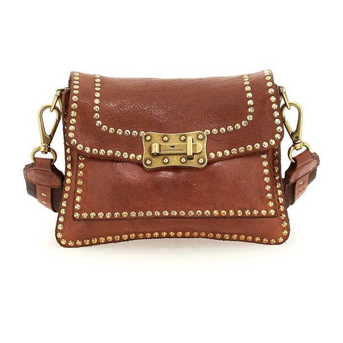 Tracollina in pelle con borchie Agnese Campomaggi C016500ND - X0007 Cognac - Pelletteria Allegrini