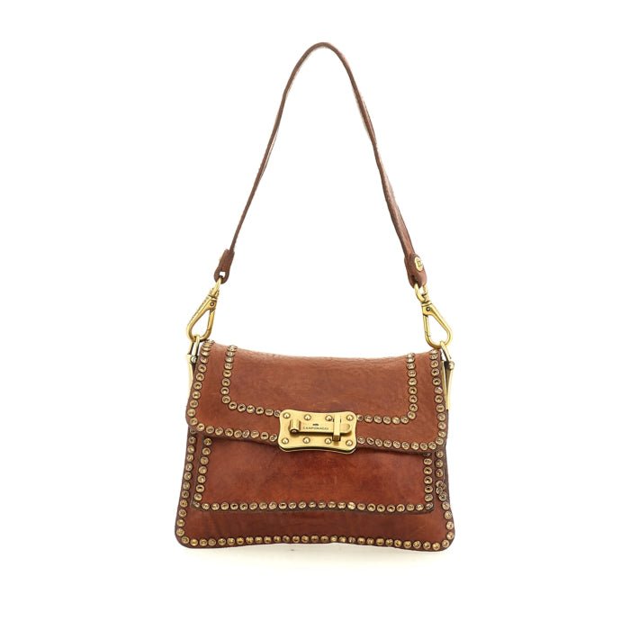 Tracollina in pelle con borchie Agnese Campomaggi C016500ND - X0007 Cognac - Pelletteria Allegrini