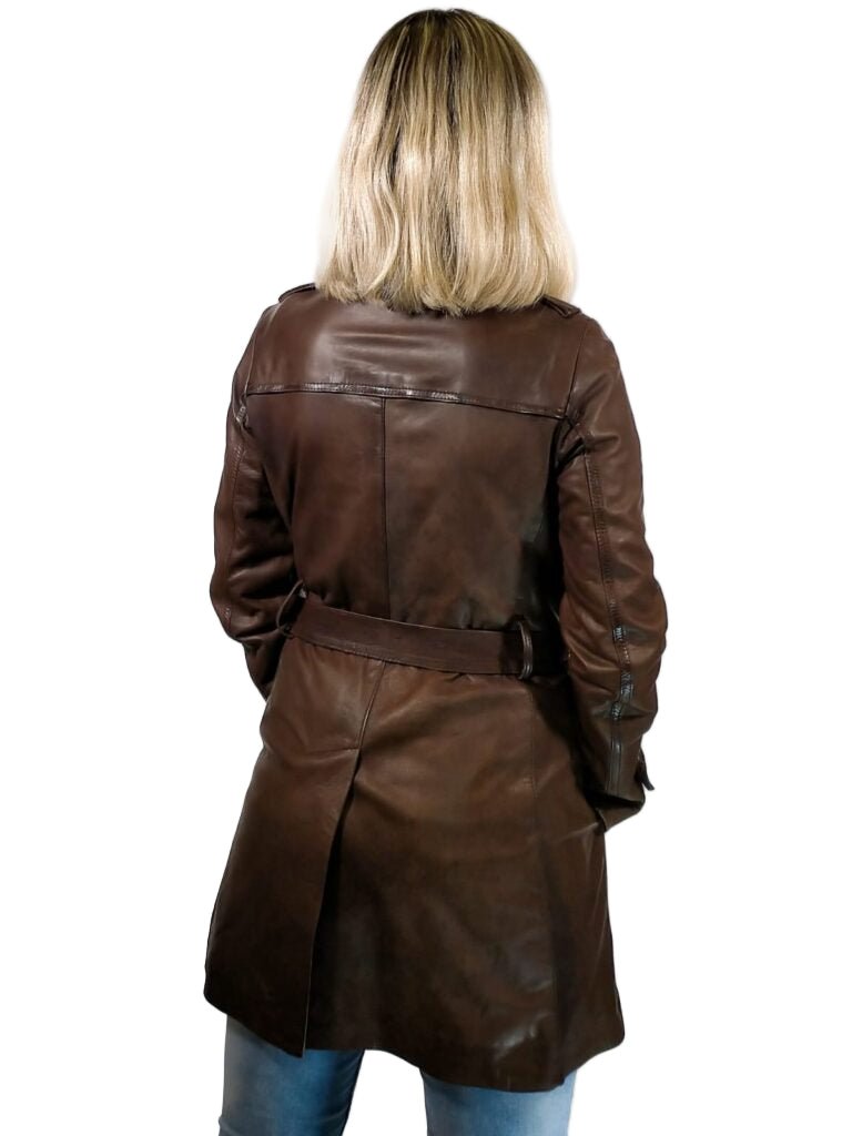 TRENCH donna in pelle Tuscany tamponato a mano Pelletteria Allegrini Filippo Testa di moro - Pelletteria Allegrini