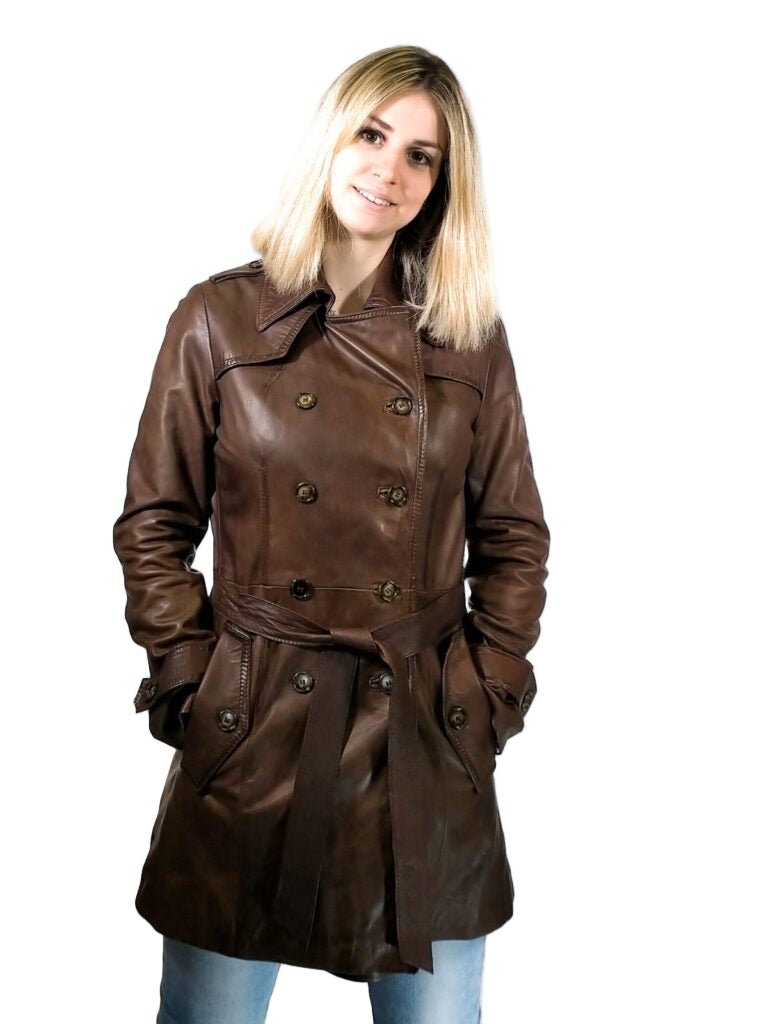 TRENCH donna in pelle Tuscany tamponato a mano Pelletteria Allegrini Filippo Testa di moro - Pelletteria Allegrini