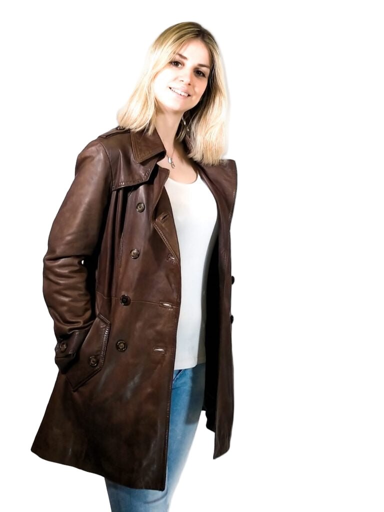 TRENCH donna in pelle Tuscany tamponato a mano Pelletteria Allegrini Filippo Testa di moro - Pelletteria Allegrini