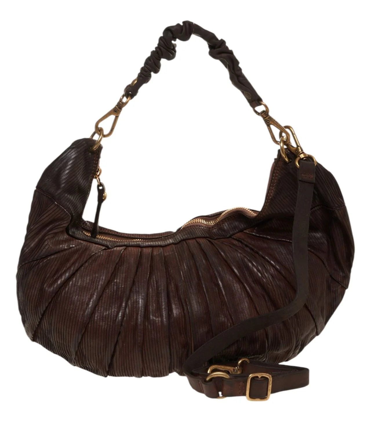 Big halfmoon leather bag/bum bag Campomaggi C040240ND X0001 cognac