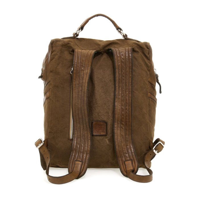 Zaino Eriks in canvas e pelle Campomaggi C037460ND X2464 verde militare - Pelletteria Allegrini