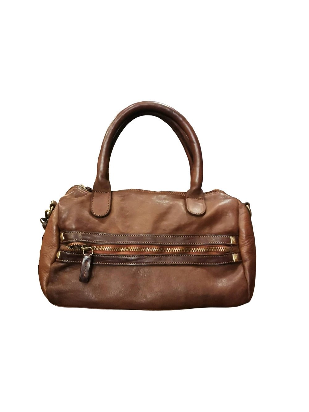 Bauletto in pelle con manici e tracolla Pelletteria Allegrini Filippo 1663 Bruciato - Pelletteria Allegrini