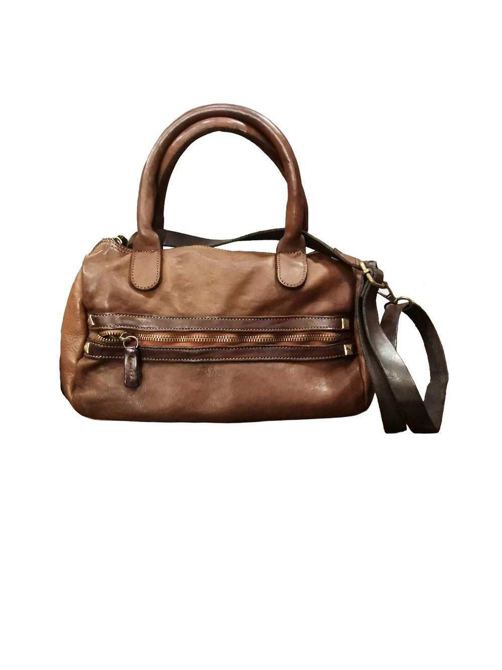 Bauletto in pelle con manici e tracolla Pelletteria Allegrini Filippo 1663 Bruciato - Pelletteria Allegrini