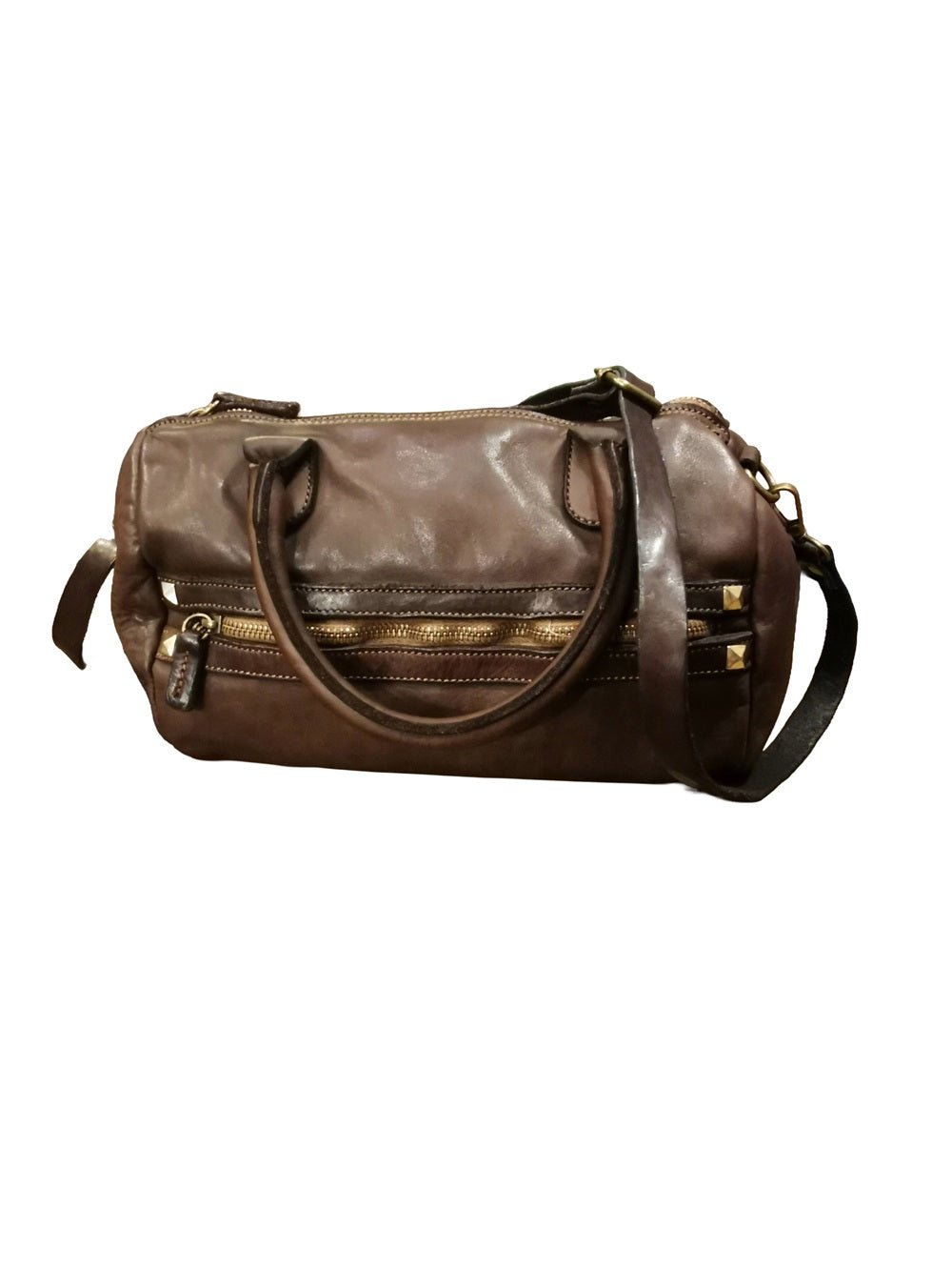 Bauletto in pelle con manici e tracolla Pelletteria Allegrini Filippo 1663 Testa di moro - Pelletteria Allegrini
