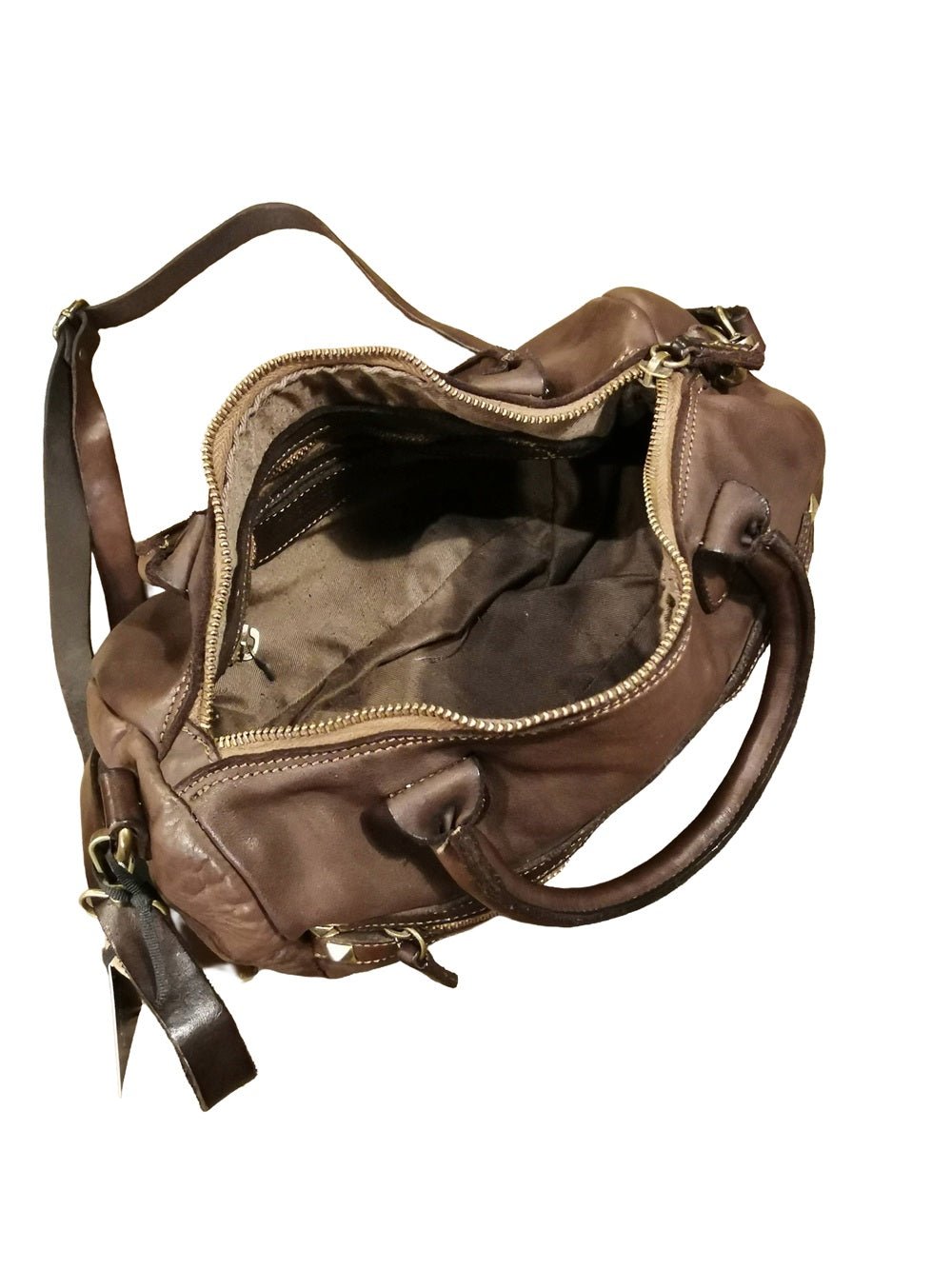 Bauletto in pelle con manici e tracolla Pelletteria Allegrini Filippo 1663 Testa di moro - Pelletteria Allegrini