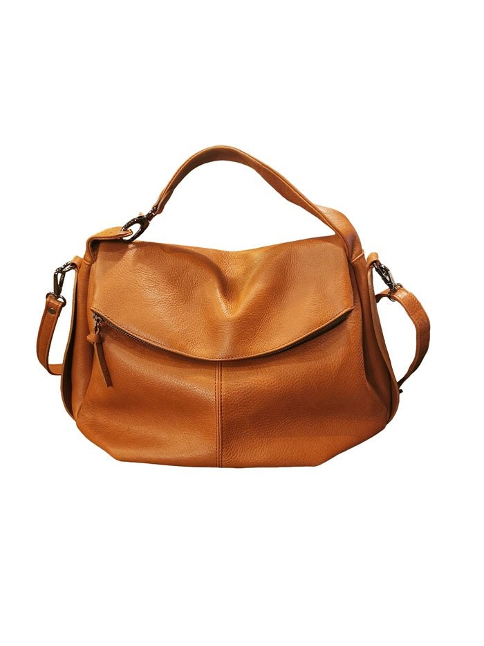 Borsa a mano in pelle con tracolla Bruno Rossi R76/G brandy/cuoio - Pelletteria Allegrini