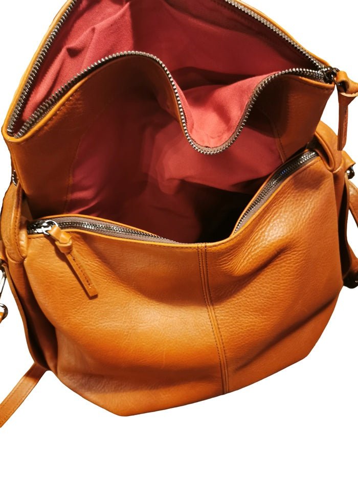 Borsa a mano in pelle con tracolla Bruno Rossi R76/G brandy/cuoio - Pelletteria Allegrini