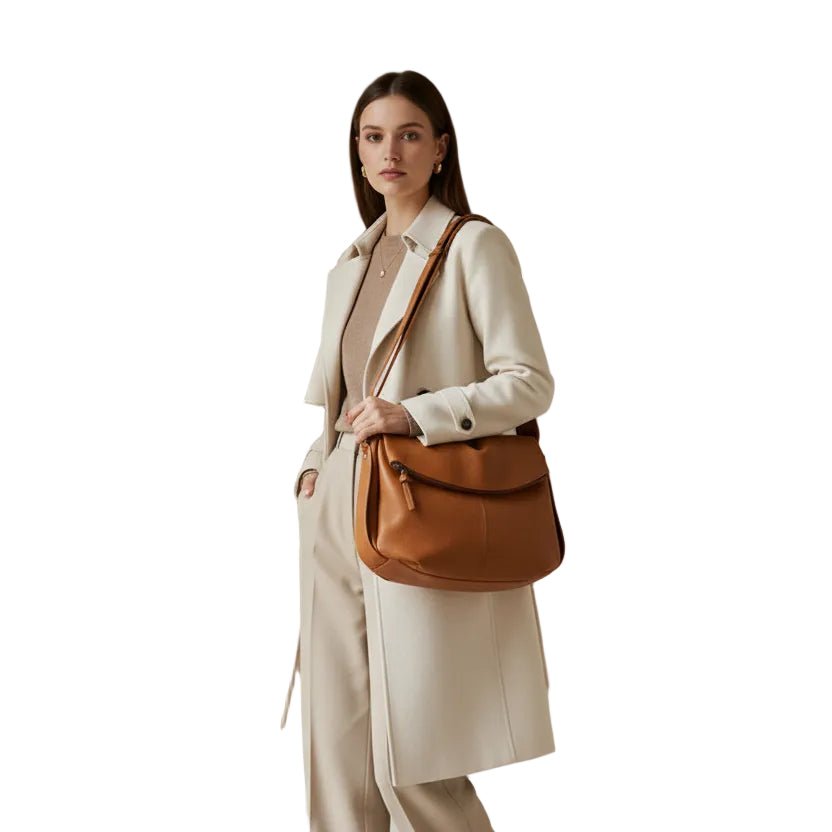 Borsa a mano in pelle con tracolla Bruno Rossi R76/G brandy/cuoio - Pelletteria Allegrini