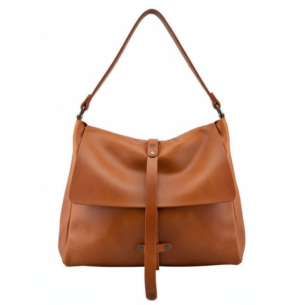 Borsa a spalla in pelle con tracolla Bruno Rossi R19/M cuoio - Pelletteria Allegrini