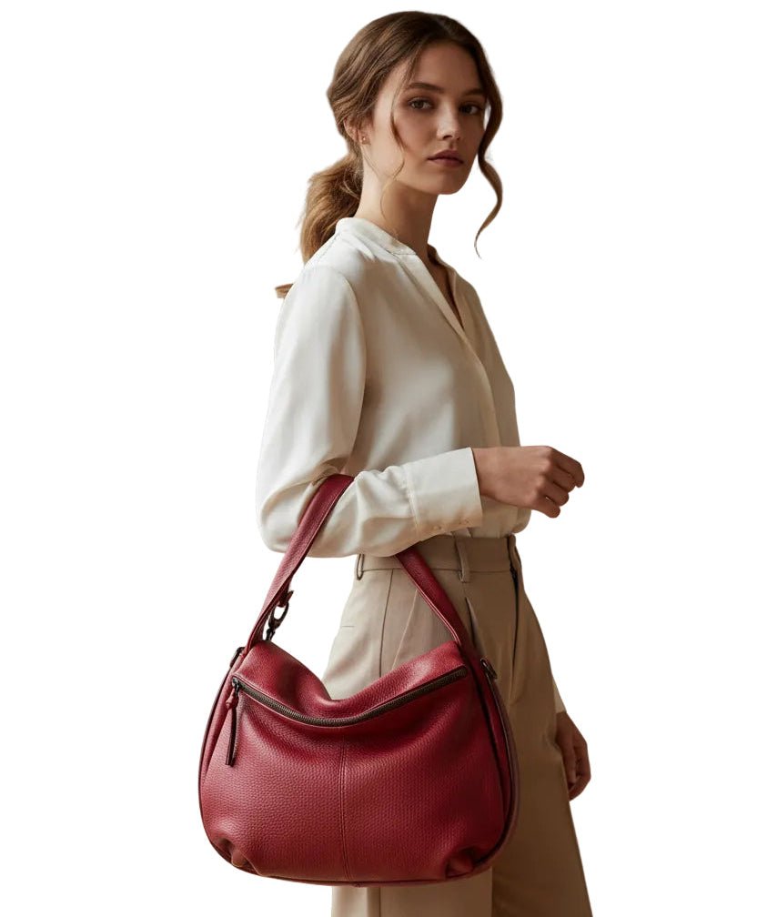 Borsa a spalla in pelle tamponata Bruno Rossi R76/G bordeaux - Pelletteria Allegrini