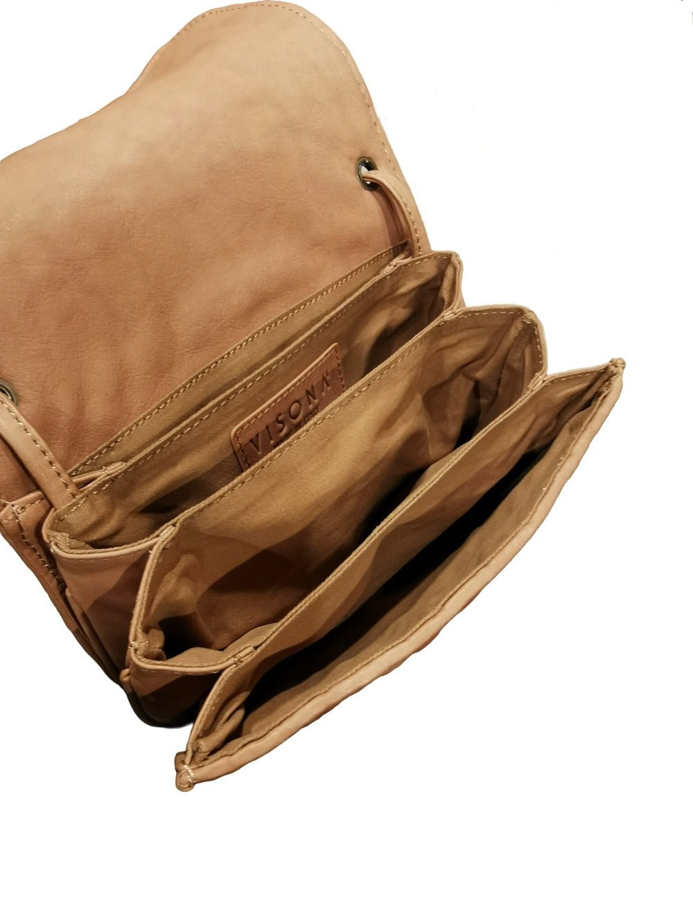 Borsa a tracolla in pelle intrecciata Visonà ESMERALDA 20315 Cognac - Pelletteria Allegrini