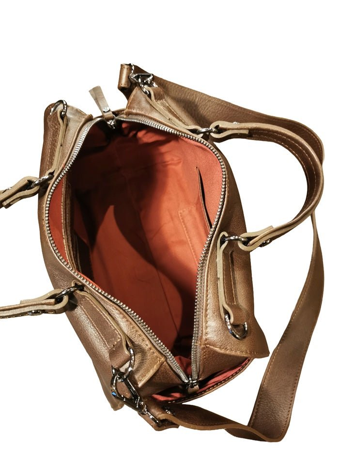 Borsa con manici in pelle tamponata Bruno Rossi R343/M Caffè - Pelletteria Allegrini