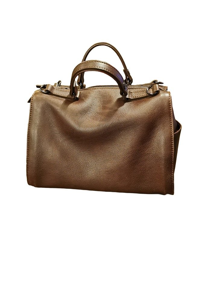 Borsa con manici in pelle tamponata Bruno Rossi R343/M Caffè - Pelletteria Allegrini
