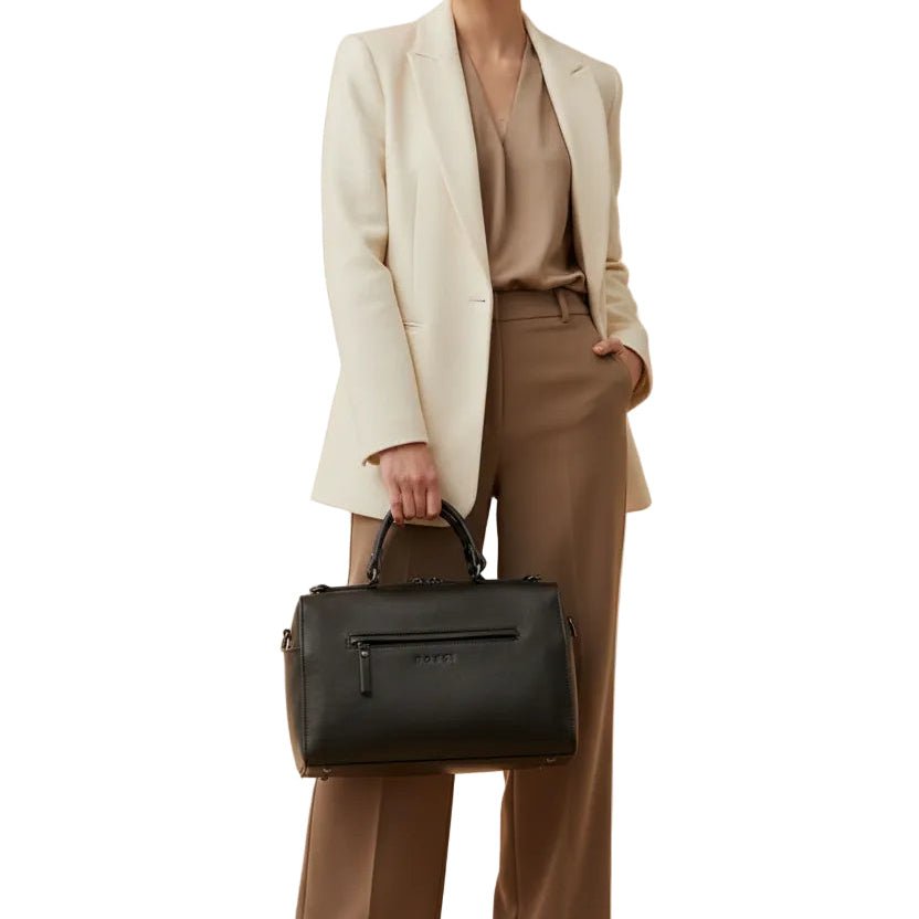 Borsa con manici in pelle tamponata Bruno Rossi R343/M Nero - Pelletteria Allegrini