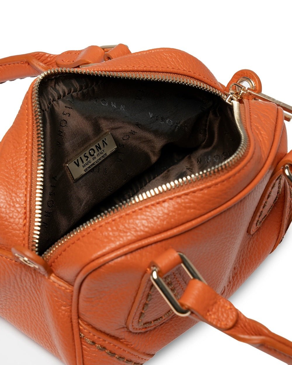 Borsa con maniglie e tracolla in pelle Visonà BOSTON 25120 Papaya - Pelletteria Allegrini