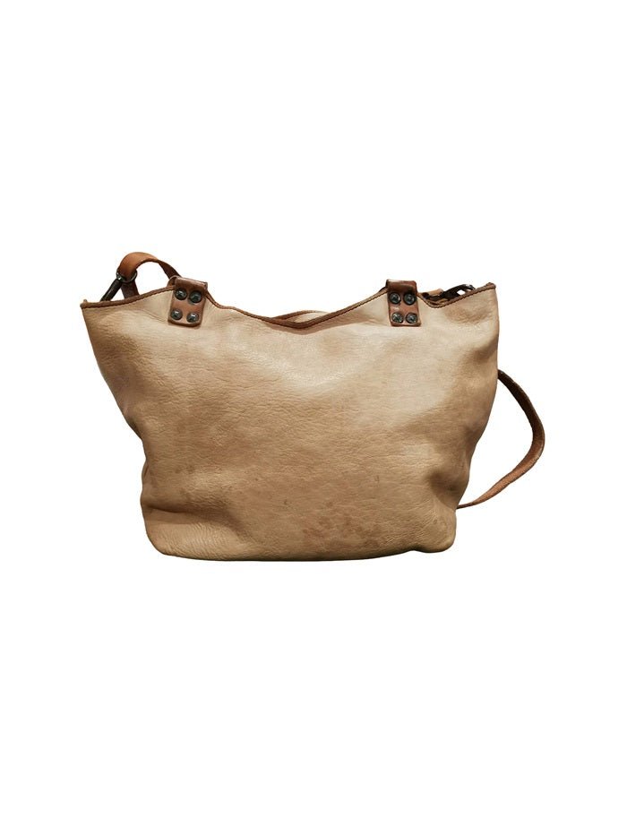 Borsa con tracolla e doppi manici in pelle Pelletteria Allegrini Filippo 1615 Beige - Pelletteria Allegrini