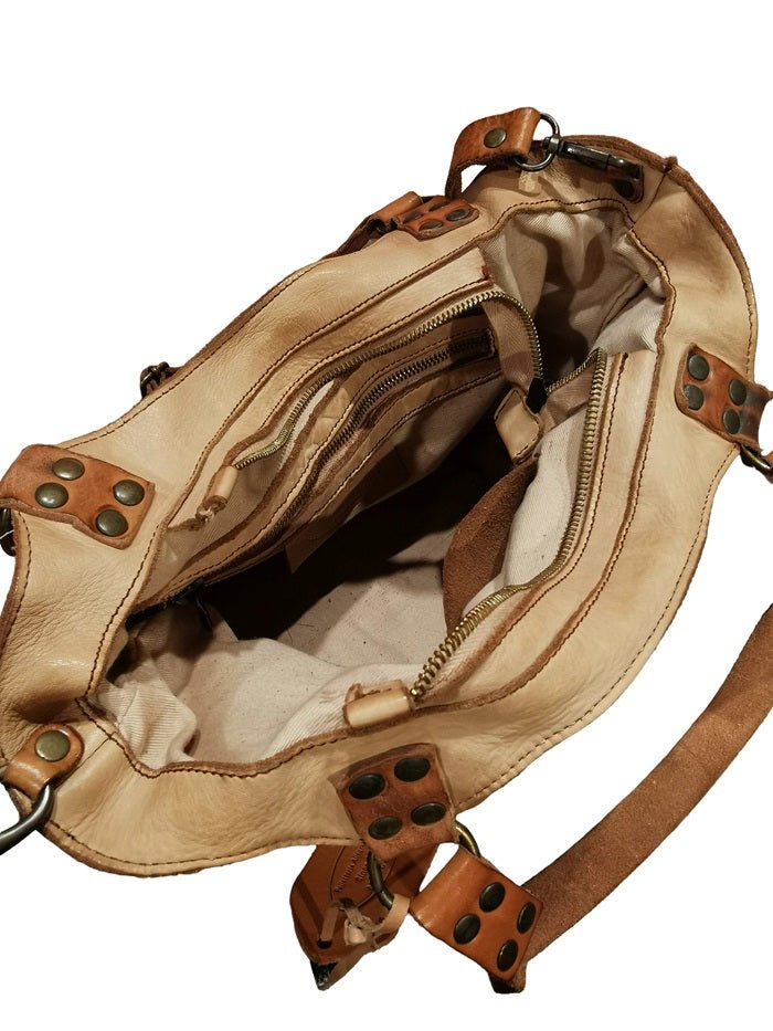 Borsa con tracolla e doppi manici in pelle Pelletteria Allegrini Filippo 1615 Beige - Pelletteria Allegrini