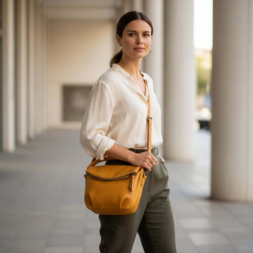 Borsa con tracolla in pelle Bruno Rossi R76/P Ocra - Pelletteria Allegrini